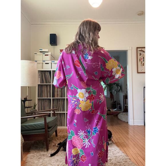 1980s vintage Oscar de la Renta caftan pink floral maxi dress loungewear large - Picture 3 of 10